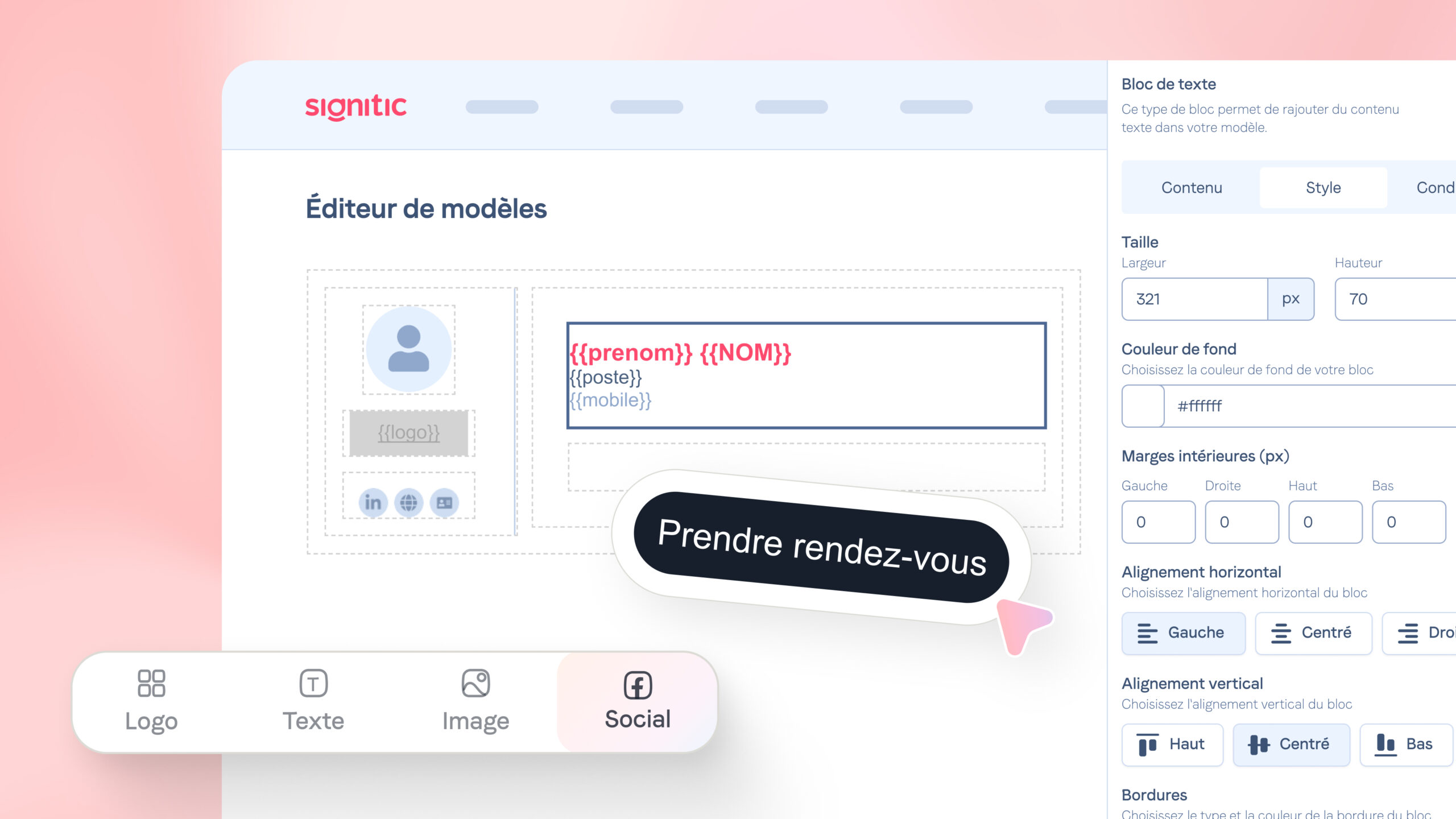 Capture d'écran de l'outil Signitic